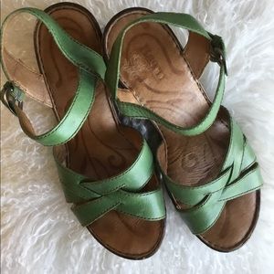 Green wedge sandals. Made by Born
